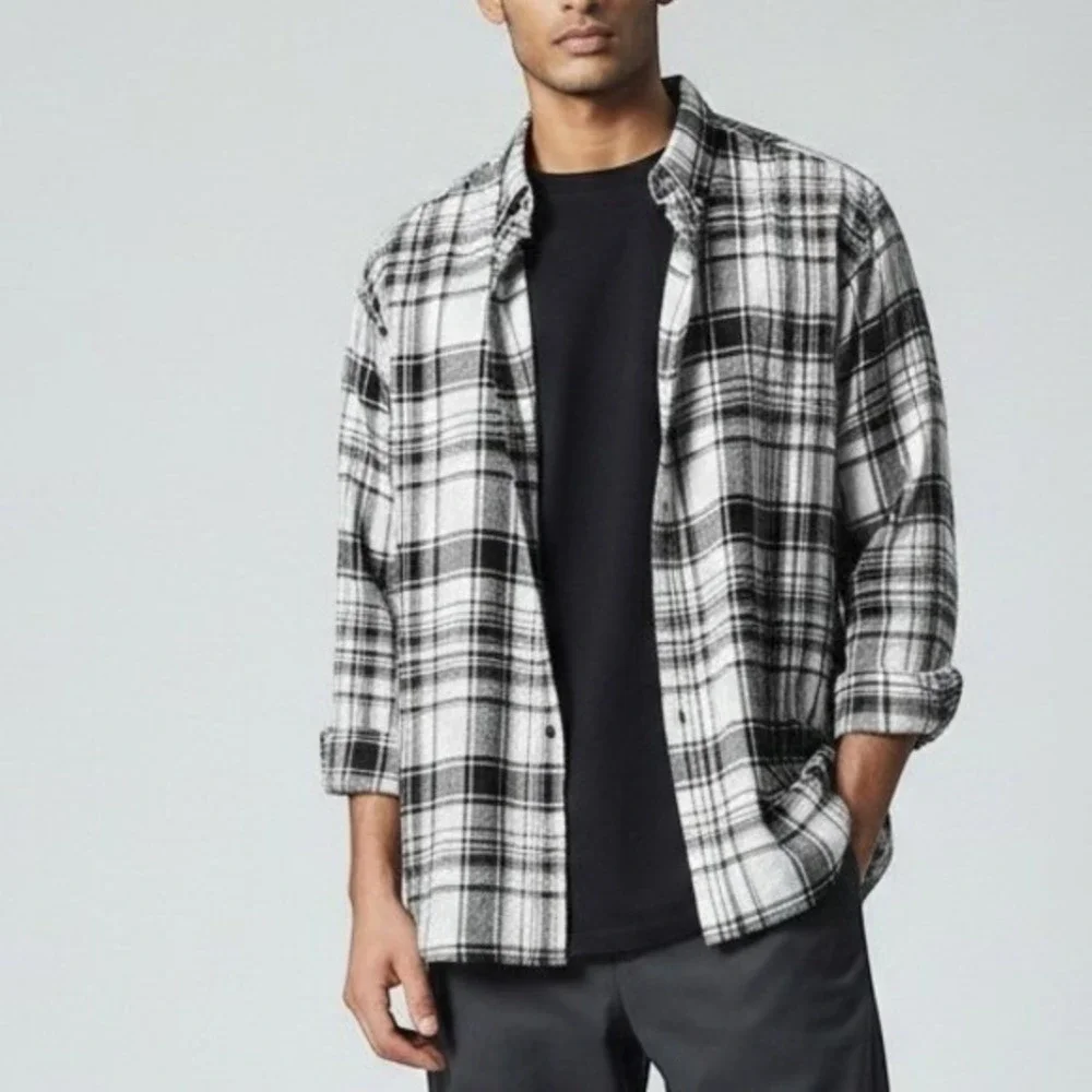 Ralph Lauren Black White Plaid Slub Linen Shirt Button Down Long Sleeve Youth Lg